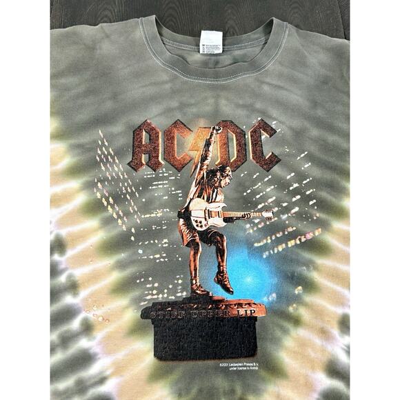 2001 AC/DC Stiff Upper Lip Tour Concert Band T Shirt Double Sided Tie Dye Mens L - Picture 3 of 15